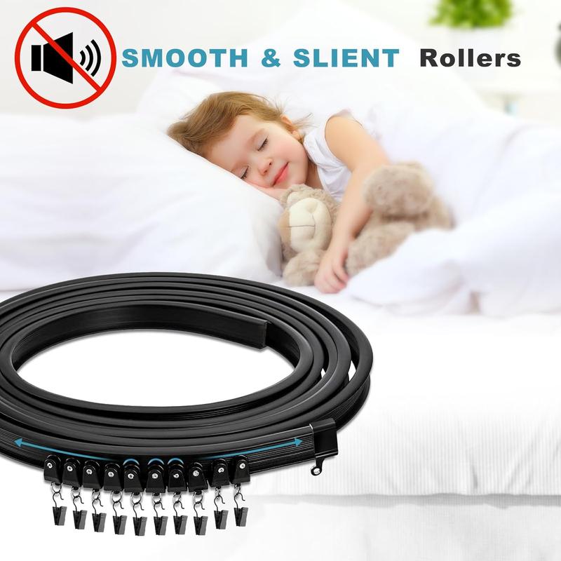 Ceiling Curtain Track, Flexible Bendable Curtain Rails Ceiling Wall Mount 12Ft Curved Sliding Curtain Track System, Room Divider, Black Ceiling Track Set for Shower Rv