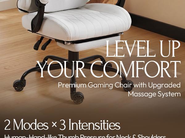 Dowinx Gaming Video Gaming Chair with Shiatsu Neck Massage and Lumbar Support Big and Tall Home Office High Back Recliner Height Adjustable Ergonomic Comfy Leather Computer Desk Chair