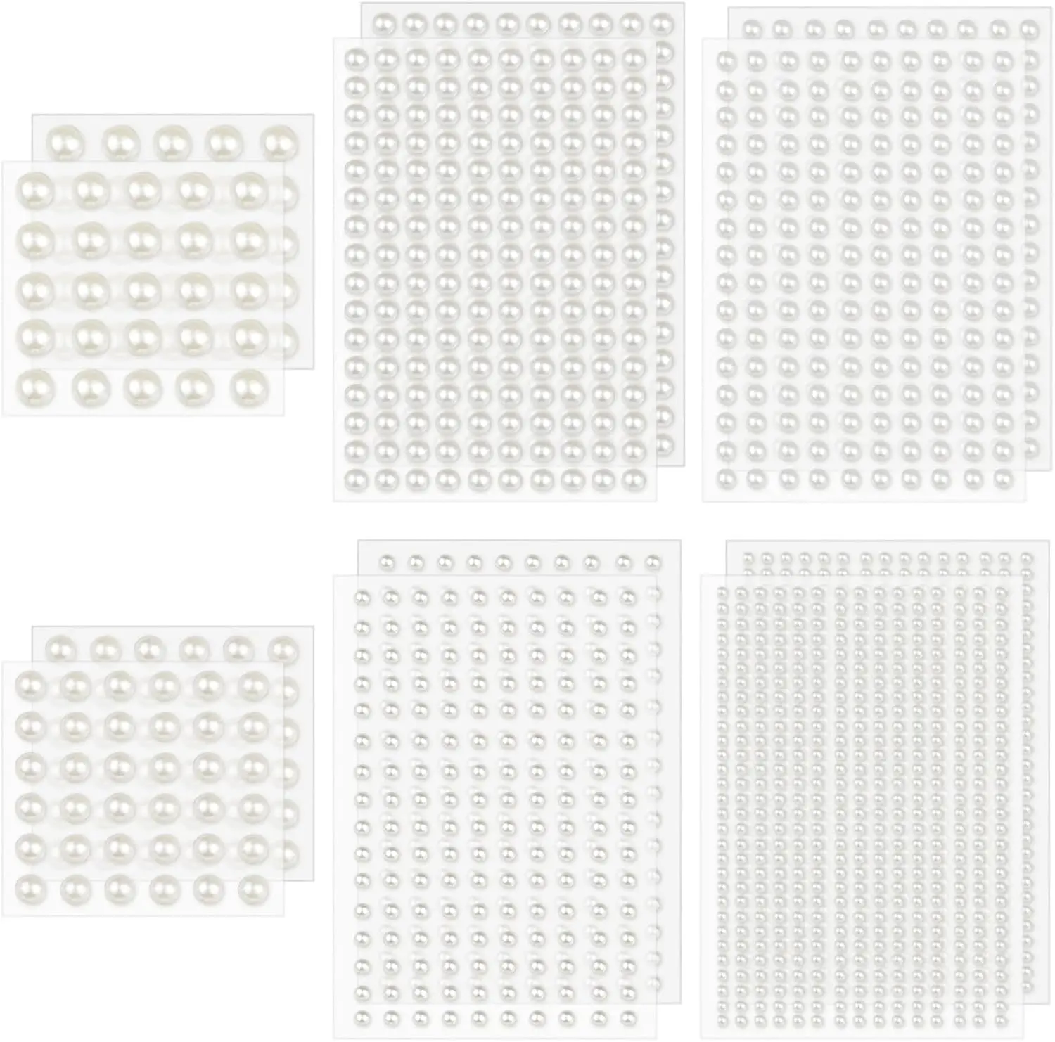 1982 Pcs Self-Adhesive Pearl Stickers, 12 Sheets in 6 Sizes - Peel & Stick Face Gems with a Luxurious Pearl Shine for Makeup, Nail Art & Crafts, Self-Adhesive Backs Save Glue Time