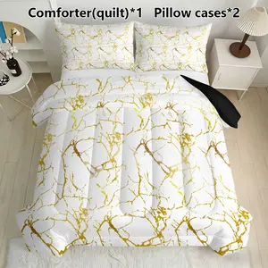 & Marble Bedding Set, Includes 1 Comforter + 2 Pillowcases, Luxurious Synthetic Fiber Design