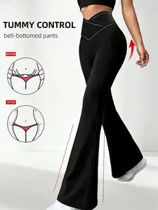 Single piece elegant high waisted black pants with abdominal support design and longitudinal leg lifting design, made of soft and elastic fabric. Suitable for all seasons, suitable for casual sports occasions and formal events - horn pants