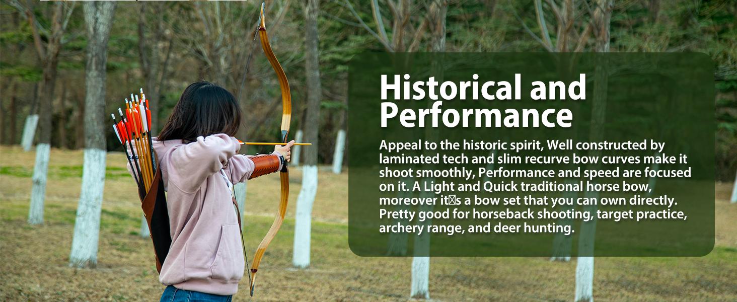 DEERSEEKER OUTDOOR 52" Handmade Ambidextrous Recurve Horsebow - 20-70 lbs dw, Anti-Shock Grip, Exotic Look, for Hunting/Target & Horseback Shooting