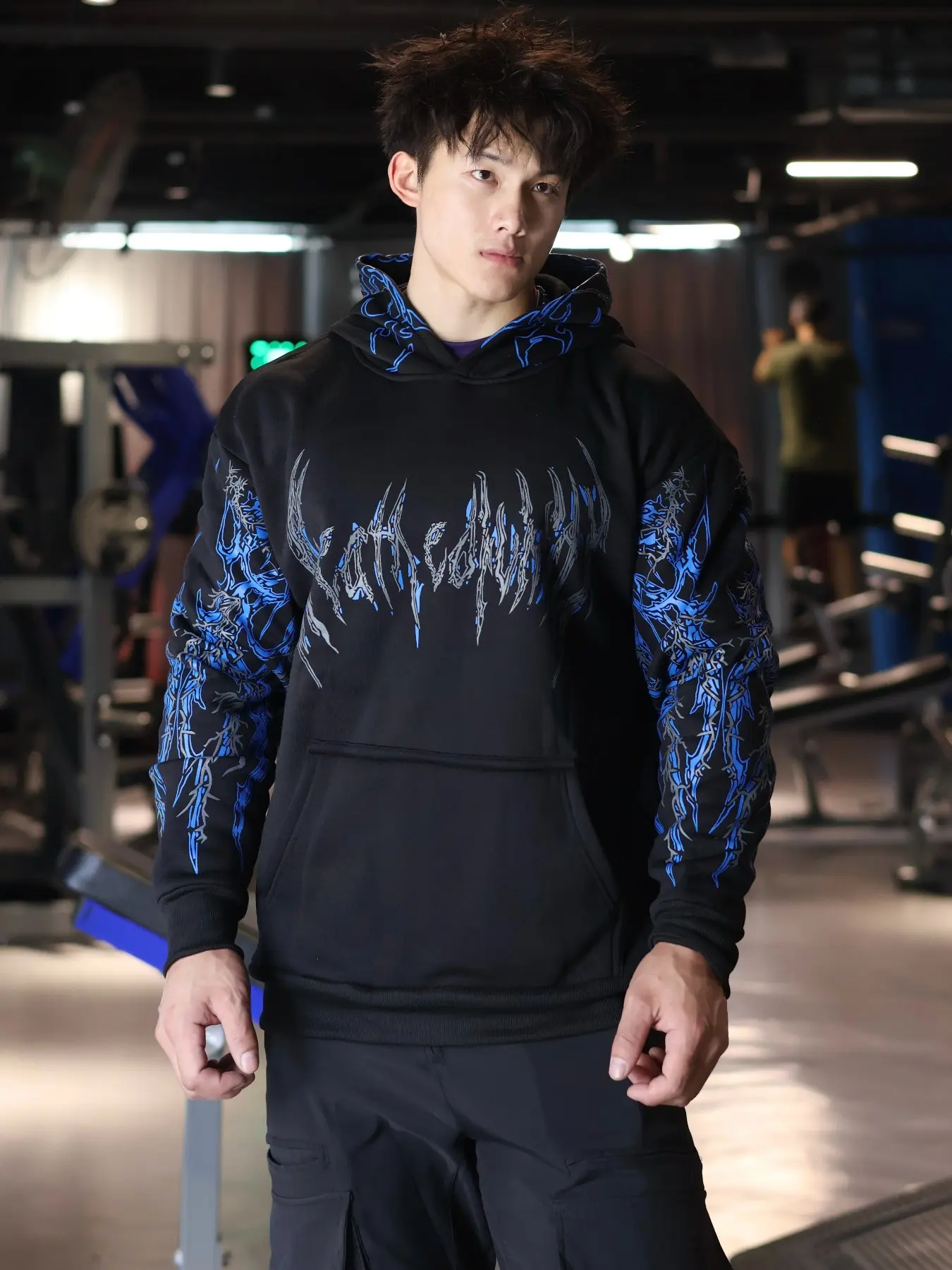 New Men's Printed Drop Shoulder Hoodie with Kangaroo Pocket, Comfortable Loose Fit Trendy Hooded Jacket, Fall Winter Fashion Athleisure Street Fit Sportswear, Casual Print Hoodie, Loose Fitting Hoodie