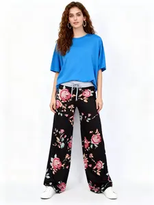 Spring/Summer/Autumn/Winter Women's New Flower Printed Pants High Elasticity Comfortable Sleeper Pants Loose Pants