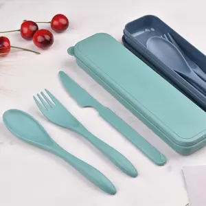 SURUIHK Super Portable Travel Cutlery! Wheat Straw Fork Knife Spoon Set Perfect for School 2 Sets Chic Wheat Straw Cutlery with Case for Modern Daily Life