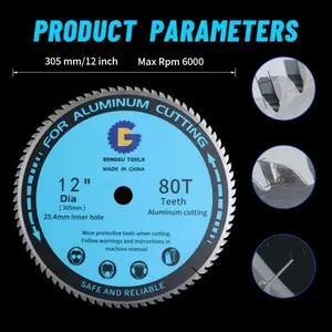 12-Inch 80-Tooth Heavy-Duty Alloy Saw Blade - 6000 RPM Max Speed, 25.4mm Arbor Cut-Off Wheel for Aluminum, Copper, Metal, Plastic - Compatible with Table Saws, Miter Saws, Circular Saws, Cutting Machines (No Assembly Required)
