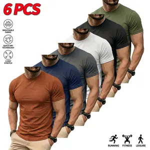 Men’s Short Sleeve T-Shirt Pack of 6 – Lightweight, Breathable, Skin-Friendly, Suitable for Summer Daily Commuting, Sports, Fitness, Outdoor Casual Wear