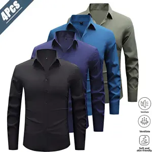 Four-piece set of versatile men’s dress shirts for business wear—light‑mature everyday style. Breathable, skin‑friendly, wrinkle‑resistant fabric that’s durable and easy to care for. Classic notched lapel design enhances an elegant look, while a single‑br