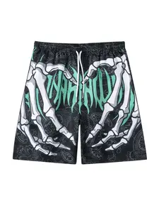 SHENHE Mens Y2K Graphic Shorts Goth Ghostface Skeleton Shorts Streetwear Rave Bandana Paisley Shorts Dark Black S