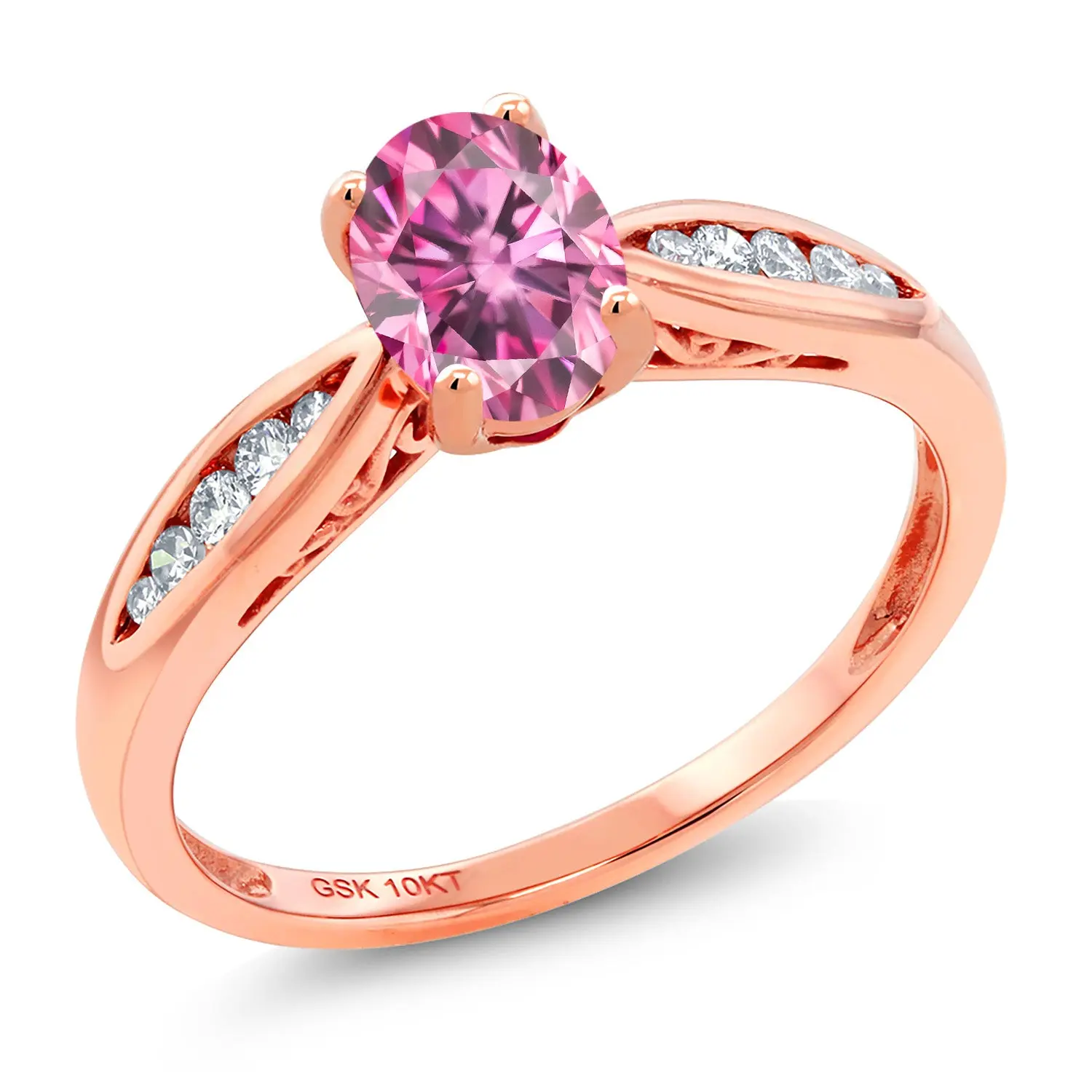 10K Rose Gold 7X5MM Oval Gemstone Birthstone and Diamond Engagement Ring | Wedding Engagement Anniversary Promise Gold Ring For Women | Size 5,6,7,8,9