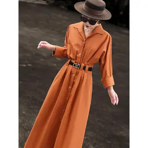 Lanser 2025 Early Autumn New Style Commuting High End Single breasted Waist Strap Windbreaker Dress for Women