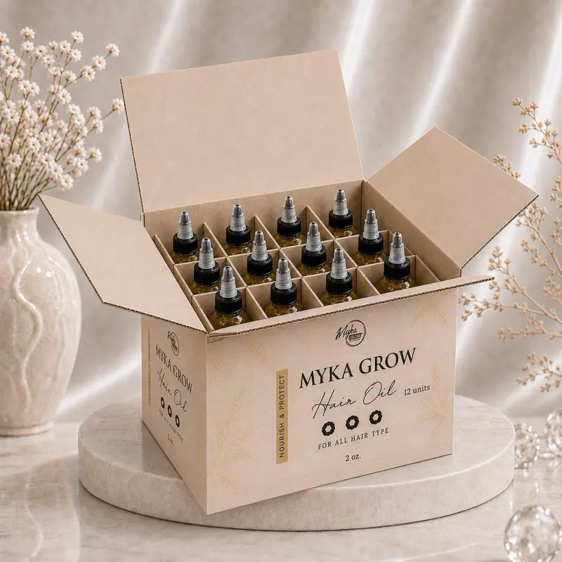 Myka Grow Hair Oil - 2 oz, 12 Units Wholesale Box , for Healthy Hair Growth, Scalp Hair Oil, Coconut Oil