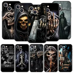 Skull Skeleton Grim Reaper Fashion Luxury Phone Cases For iPhone 17 Promax Pro Air 16 Plus 15 14 13 12 11 Silicone Black TPU Cover