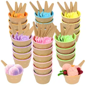26 Pack Plastic Ice Cream Bowls with Spoons,Reusable Plastic ice Cream Cups,Cartoon Candy Colorice Cream Bowls Set for Sundae Frozen Yogurt Summer Holiday Parties