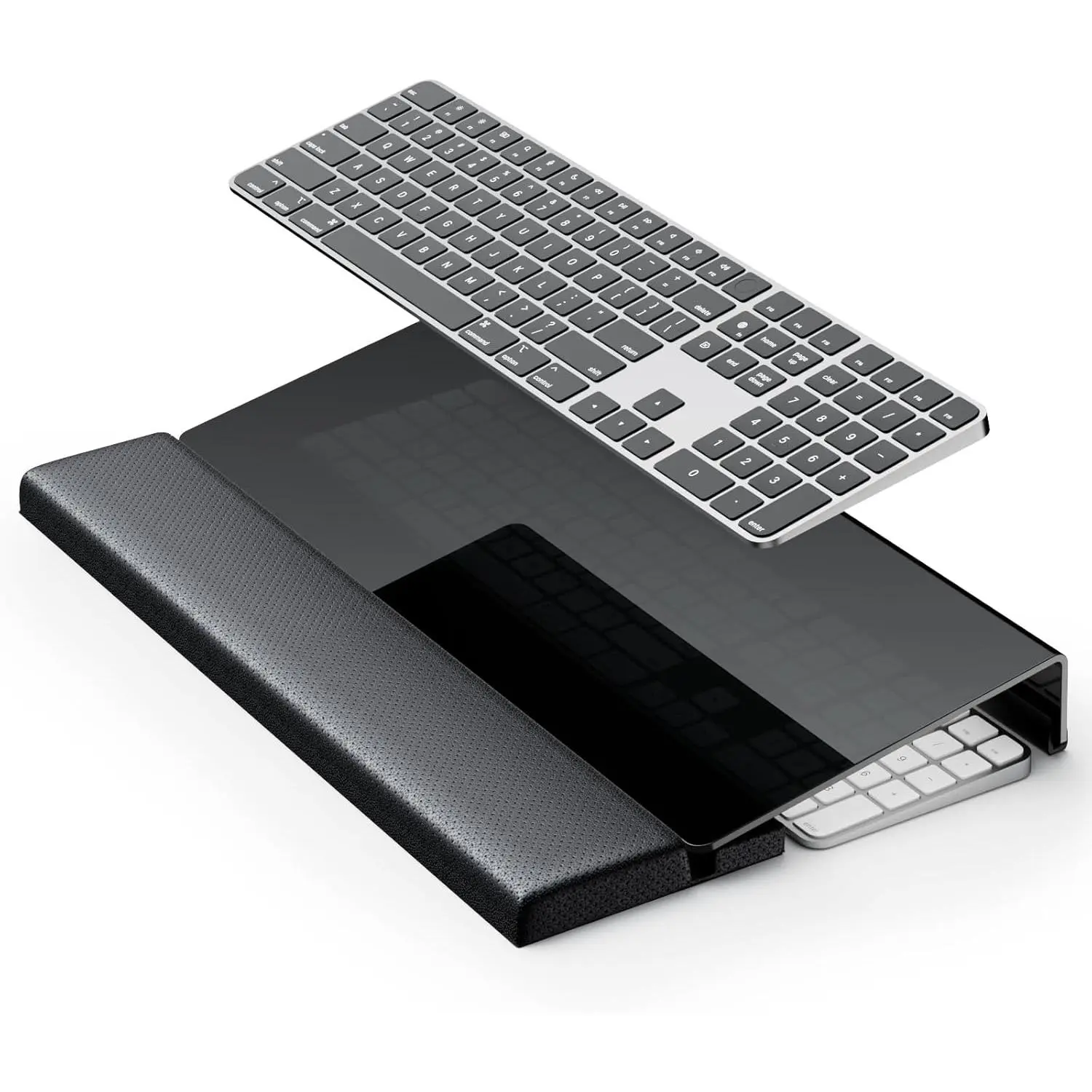 X-KBB01   Computer Keyboard Stand Acrylic Tilted Keyboard Holder for Easy Ergonomic Typing&Working, 3-Level Height Adjustment Keyboard Riser with Wrist Rest for Keyboard,Keyboard Storage for Office-Black