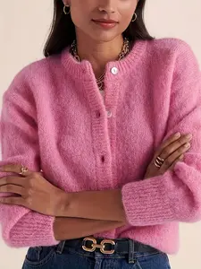 Women's Fashion Knit Sweater, Deep V-Neck Cardigan, Casual Loose Fit, Spring & Fall New Arrival, Versatile Slimming Outerwear, Knitwear