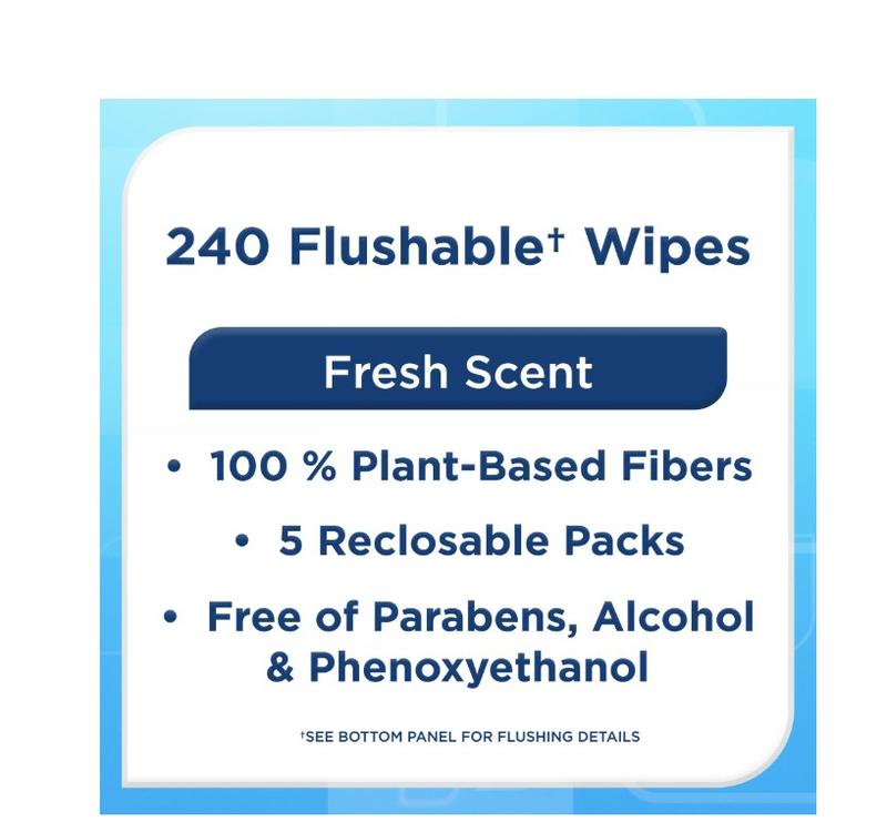 Equate Flushable Wet Wipes, Fresh Scent, 240 Wipes (5 Pack), Compare to Cottonelle