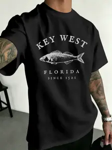 Men's Casual Short Sleeve T-Shirt, Trendy Print Design, Perfect for Friends and Family, Outdoors, Sports, Office Wear