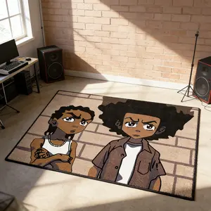 The Boondocks Anime Character Theme Carpet, American Street Style Living Room Mat, Retro Animation Bedroom Bedside Rug, Anti-Slip Durable Studio Decor