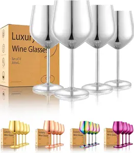 Stainless Steel  Glasses Set of 4 Unbreakable  Glass 18 oz  Metal  Goblets for Outdoor, Travel, Camping, Pool, Ideal  for  Lovers (Mirror-)