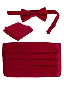 Adjustable Satin Cummerbund Set With Formal Bow Tie and Pocket Square