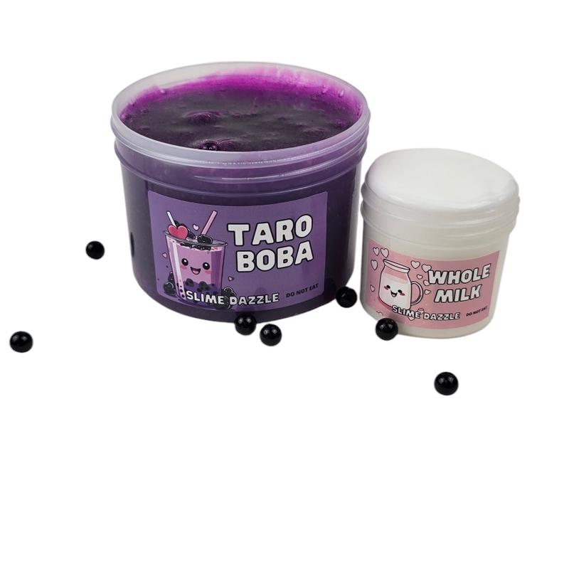 Taro Boba Slime DIY Set – Purple Clear Slime + White Thick Glossy Slime Duo (10oz Total) – Berry Krisp Scented with Boba Charms & Star Sprinkles – Advanced Bubble-Popping Slime
