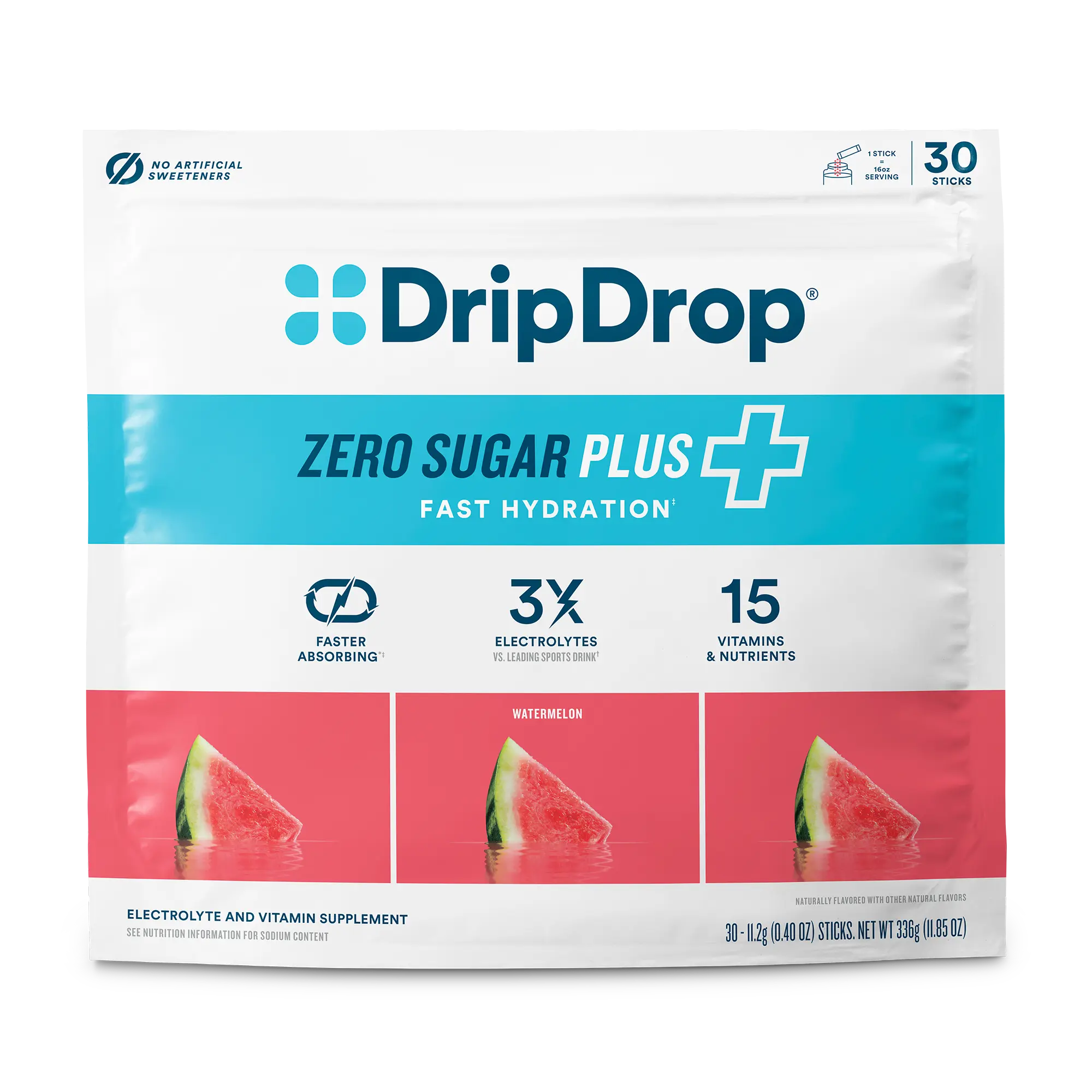 DripDrop Zero Sugar Plus, Watermelon, 16 oz sticks, 30 count