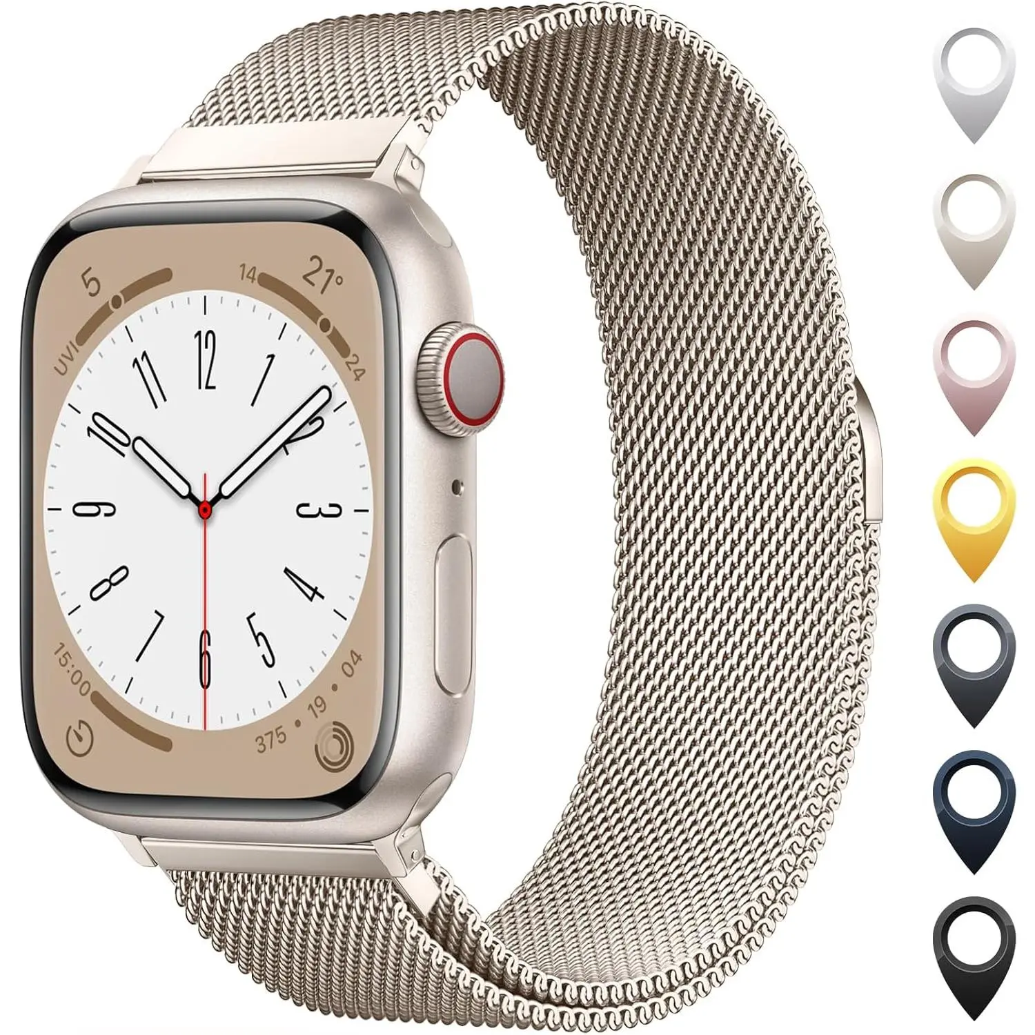 Milanese Loop Stainless Steel Watch Strap, Unisex Fit Lightweight Multi-Size Magnetic Closure Adjustable Accessory Compatible with Apple Watch (38mm,40mm,41mm,42mm,44mm,45mm,46mm,49mm) for Series 10,9,8,7,6,5,4,3,2,1,Ultra,SE - A-Starlight, Wearable