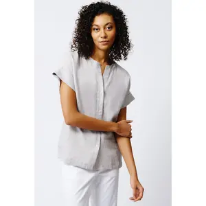 Natalie Short Sleeve Placket Shirt - Beige