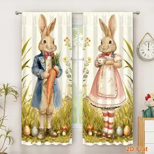 Easter Bunny Print Curtains Set of 2, Fashionable Rod Pocket Window Drapes for Kids Room Bedroom Living Room, Easy Installation Window Hanging