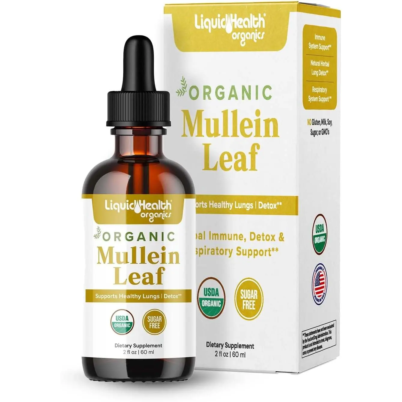 Organic Mullein Leaf Extract Drops for Lungs Herbal Cleansing Supplement for Smokers Respiratory Health Support Immune Cleanse Sugar Free Daily Liquid Extract Drops High Potency 1000mg 60 Day Supply 2 Fl Oz