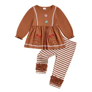 Toddler Baby Girl Christmas Outfit Little Girls Gingerbread Shirt Dress Stripe Pants Leggings Vintage Clothes