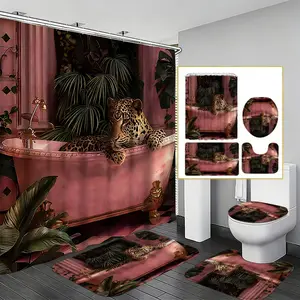 Luxury Vintage Bathroom Set, Anti-Slip Mat, Toilet Lid Cover, U-Shaped Pad, Waterproof Shower Curtain, High-End Bath Accessories, Shower Curtain Sets