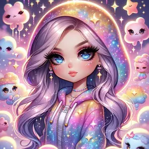 1pcs 5D DIY diamond painting kit, 5D diamond art set, DIY decoration, rainbow hoodie, purple long hair, cartoon clouds. Full round drill DIY diamond painting kit, mosaic, diamond art, DIY home decoration, suitable for Halloween and Christmas.