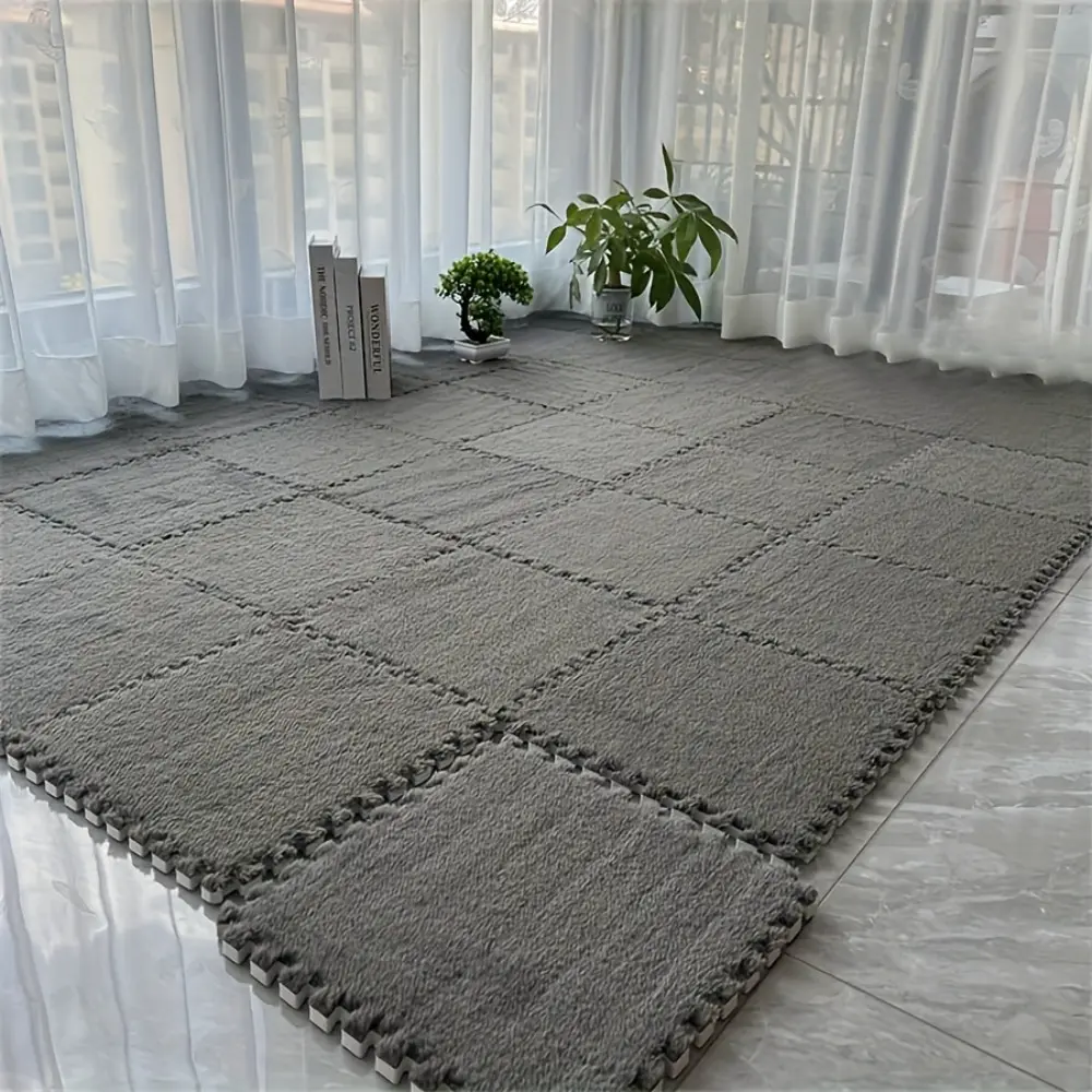 12 pieces, creative spliced carpet, full-coverage floor mat, solid color square bedside rug, bedroom foot mat, Decorative Area Rug, Textured Rug Mat, home decor rugs, 11.8*11.8 Inch