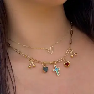 Abalone Shell Cross | Heart | Cherry | Charm Necklace in 18K Gold Plate over Stainless Steel