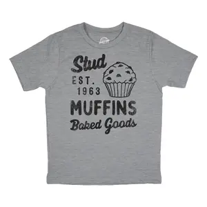 Youth Stud Muffins Baked Goods T Shirt Funny Bakery Joke Tee for Kids Funny T Shirts Sarcastic Tops for Kid Funny Food Short Sleeve Novelty Tees for Kids Light Grey