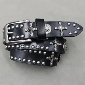 Men'S Leather Belt Featuring a Punk Rock Design with Hardware Rivets And a Skeleton Motif. belts belts for women belts for men