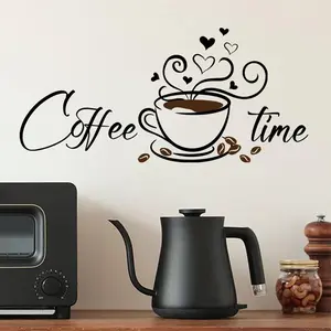 Coffee & Letter Pattern Wall Sticker, 1 Set Self Adhesive Wallpaper, Decorative Sticker for Home Living Room Kitchen Dining Room, Sticker Decorations, Vinyl Stickers, Decal Sticker, Wall Art Stickers