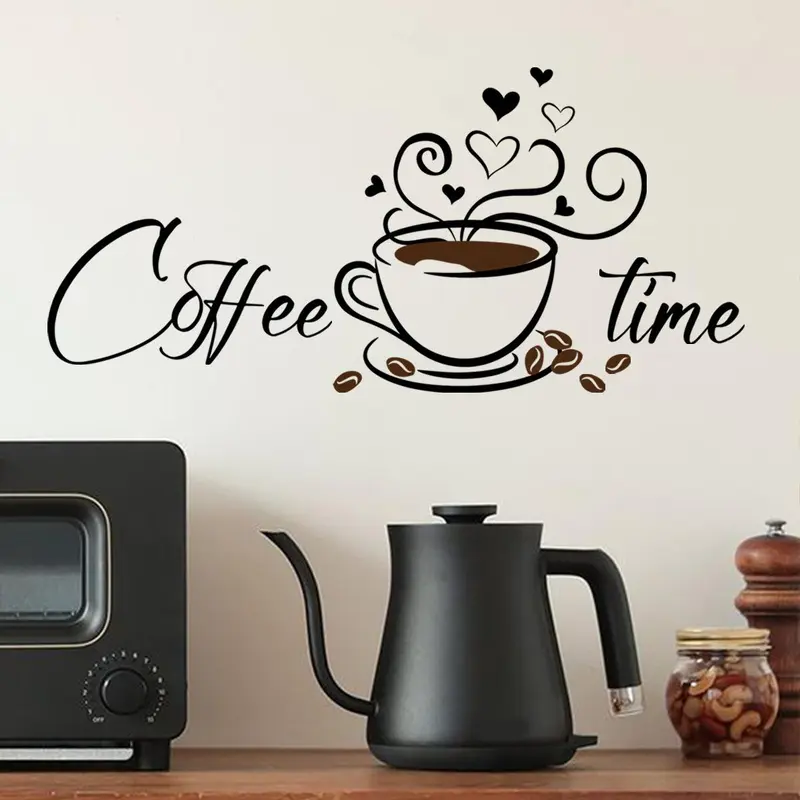 Coffee & Letter Pattern Wall Sticker, 1 Set Self Adhesive Wallpaper, Decorative Sticker for Home Living Room Kitchen Dining Room, Sticker Decorations, Vinyl Stickers, Decal Sticker, Wall Art Stickers, Household Decoration Supplies, Wall Decals