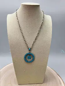 Western Faux Turquoise Flower Cluster Necklace - 18 inch