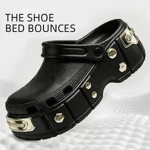 Men’s Chunky Platform Clogs - Lightweight, Comfortable Slip-On Slide Shoes with Metal Buckle Detail for Summer Outdoor Beach Wear Low Top Slippers Flipflop Footwear slippers slides for men slides shoes
