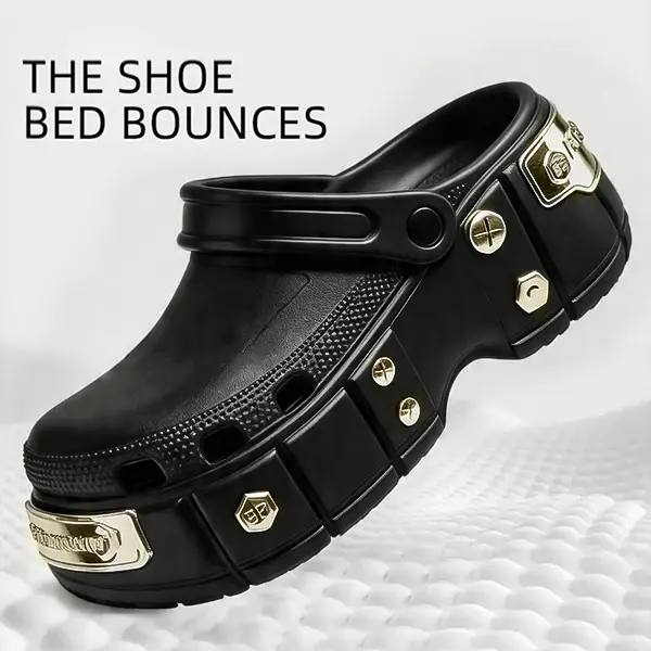 Men’s Chunky Platform Clogs - Lightweight, Comfortable Slip-On Slide Shoes with Metal Buckle Detail for Summer Outdoor Beach Wear Low Top Slippers Flipflop Footwear slippers slides for men slides shoes