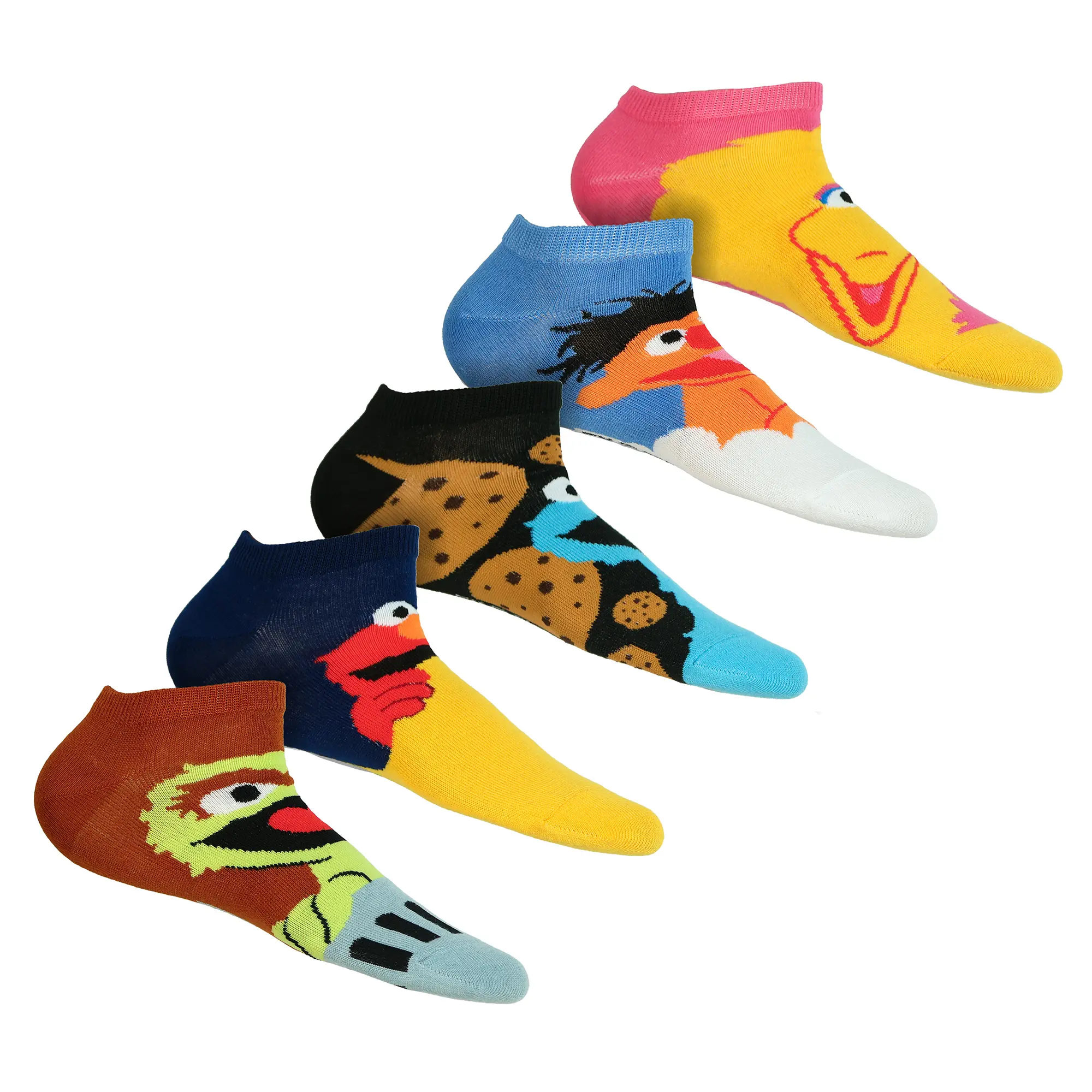 Sesame Street Ankle Socks Women's Mix & Match Color Block 5-Pair, Size 5-10