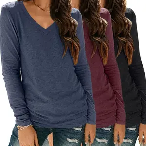 3 Pack Womens Long Sleeve Shirts V Neck Tops Loose Fit Causal Fall Fashion Outfits Trendy Clothes Winter 2025