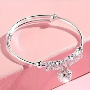 Elegant 925 Pure Silvery Bracelet with Exquisite Lace Design & Pendant Fashion Jewelry for Women 6cm Length Perfect for Daily Wear & Gift Giving Ideal for Valentine's Day bangle high  appearance  bracelet popular gift