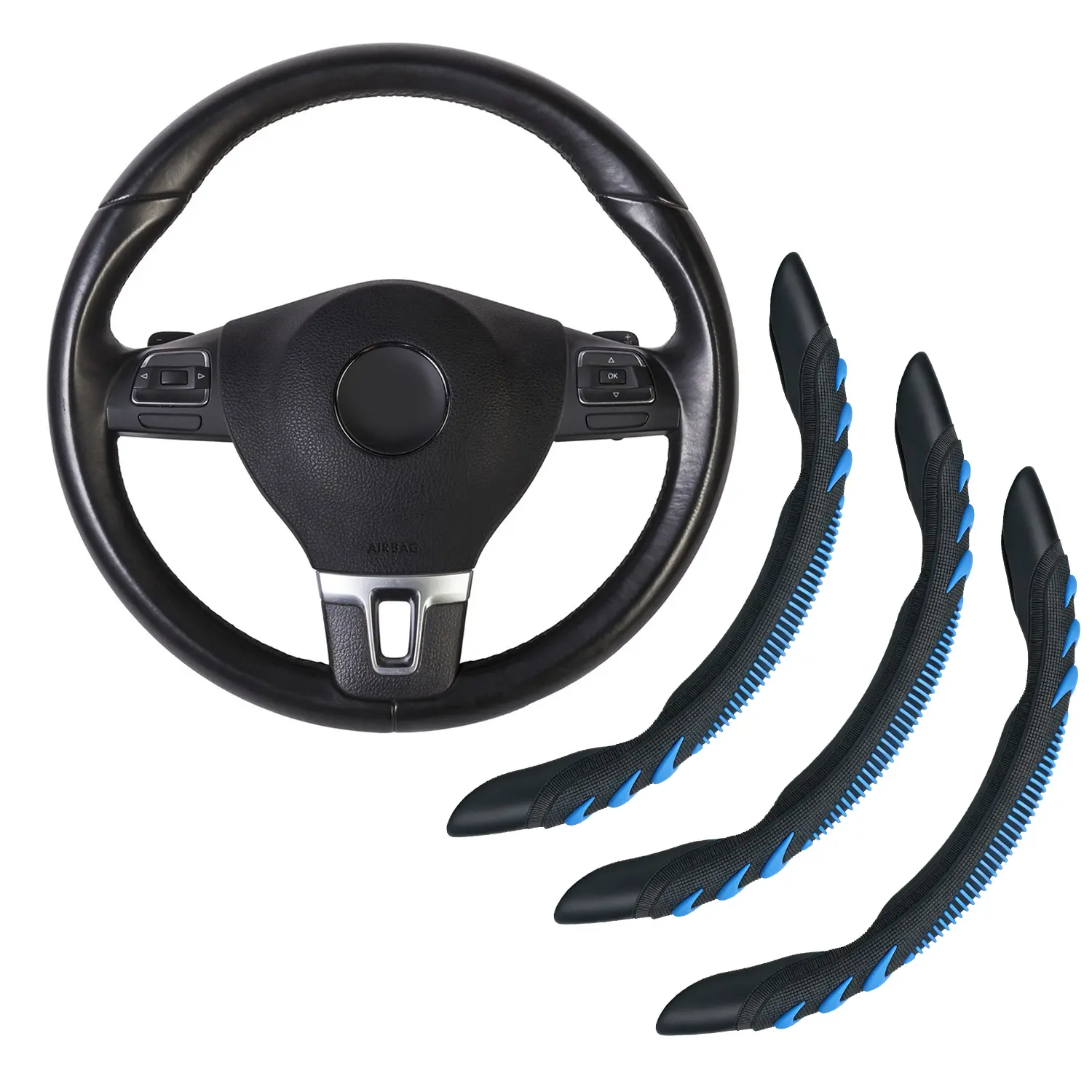 3‑Piece Anti‑Slip Car Steering Wheel Cover Grips, All‑Season Comfortable 3D Texture Car Interior Protector, Snap‑on Auto Steering Accessories for Most Sedans SUVs