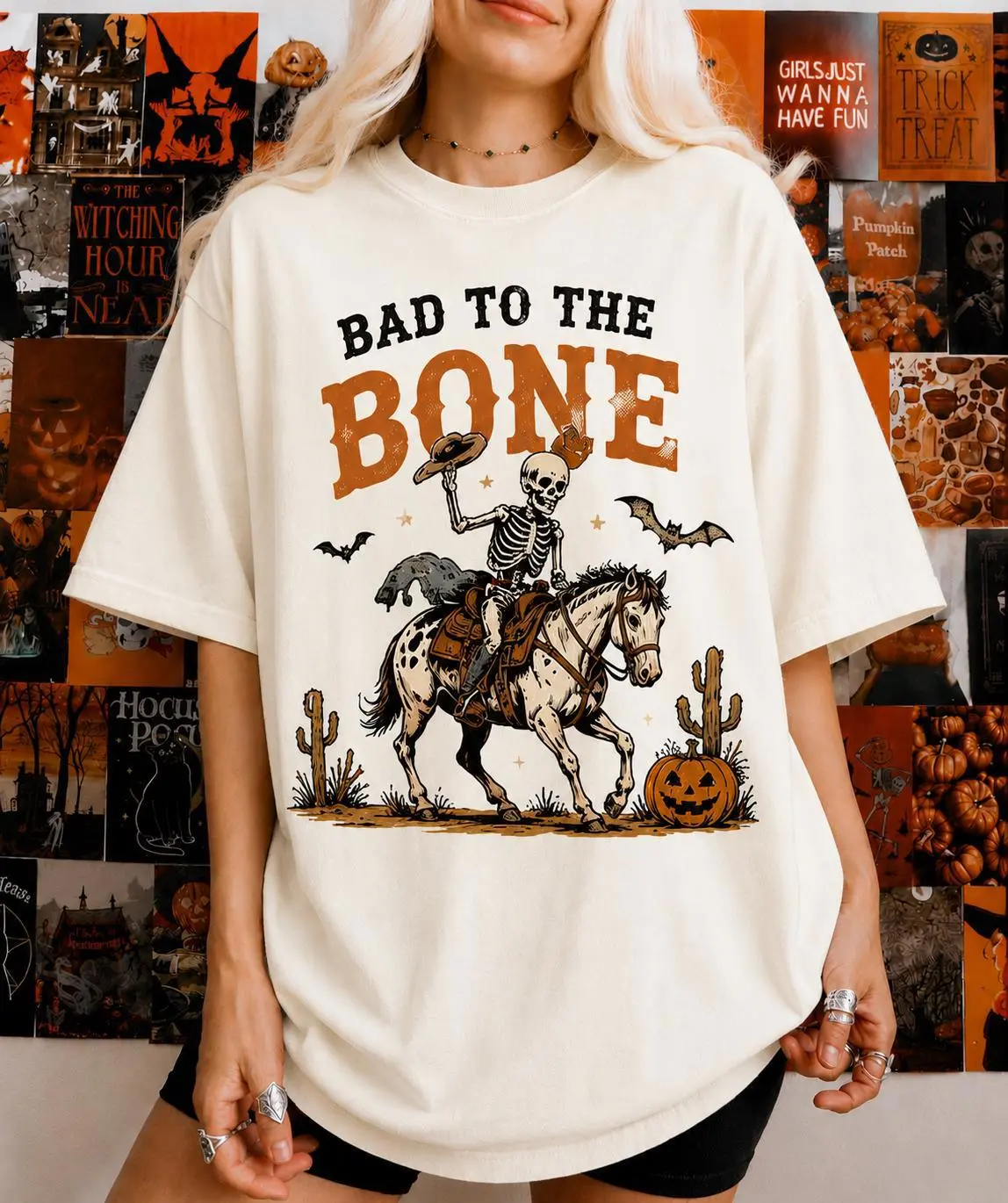 Comfort Colors Skeleton Cowboy Halloween Shirt, Western Skeleton Horse Tee, Vintage Western Halloween T-Shirt, Spooky Cowboy Graphic Tee