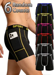 Men's Sport Briefs Set of 6, Random Multi-Color, Side Pocket Design, Quick-Dry High Elasticity, Stretchy Sports Underwear, Workout Underwear, Comfortable Fit