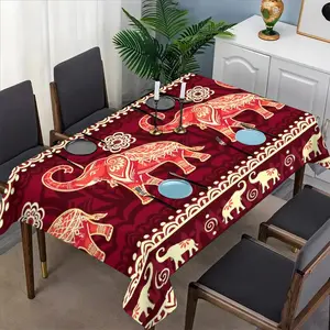 Elephant Pattern Tablecloth Set, Fabric, Suitable for Dining Tables, Tea Tables, TV Stands, Picnic Mats, Home and Party Use, Picnic Table Cover